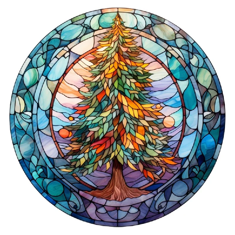 Stained Glass Christmas Tree 4 Fabric Panel