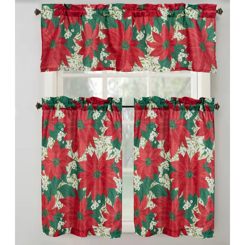 Christmas Flower Poinsettia Floral Kitchen Curtain