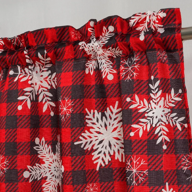 Christmas Plaid Snowfalke Printed Kitchen Curtain