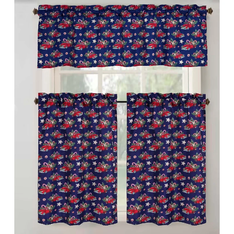 Christmas Truck Holiday Kitchen Curtain Navy