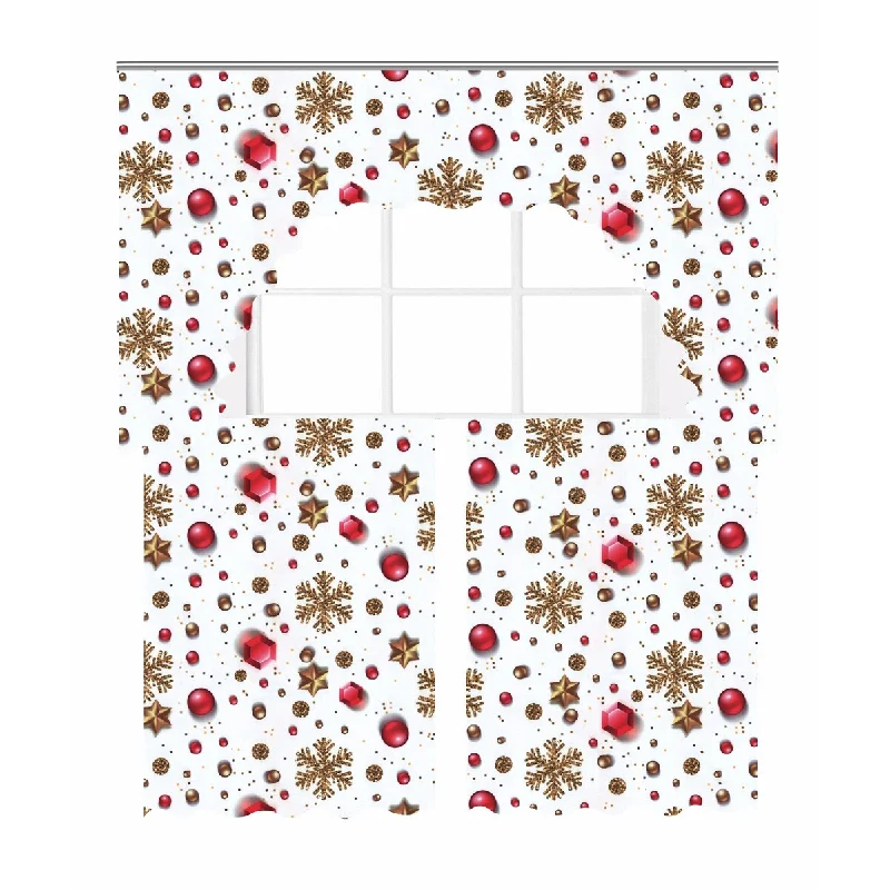 Violet Linen European Christmas Accents Stars, Snowflakes and Jewel Pattern Decorative Window Kitchen Curtain Set