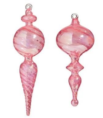 10" Pink Glass Finial Assorted Set Of 2