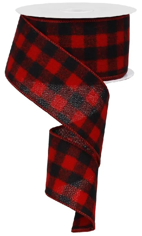 10 Yards of Fuzzy Red/Black Buffalo Check Plaid Ribbon Garland