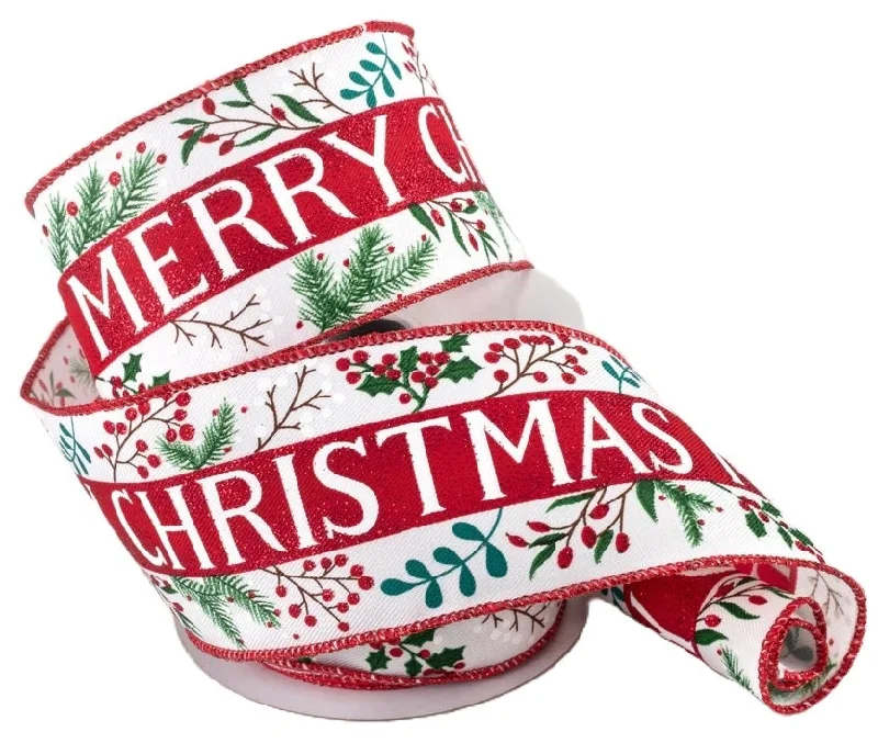 10 Yards of Holly & Mistletoe Merry Christmas Ribbon