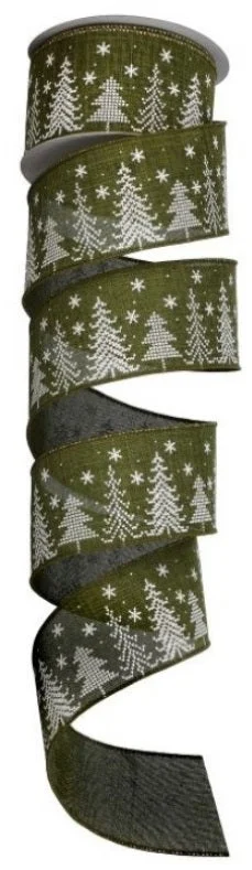 10 Yards Stitched Tree Green Ribbon