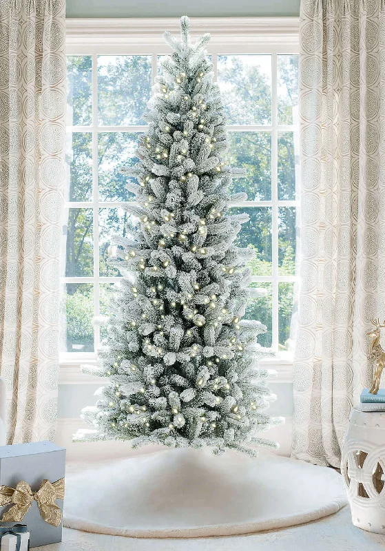 12' King Flock® Slim Artificial Christmas Tree with 1250 Warm White LED Lights