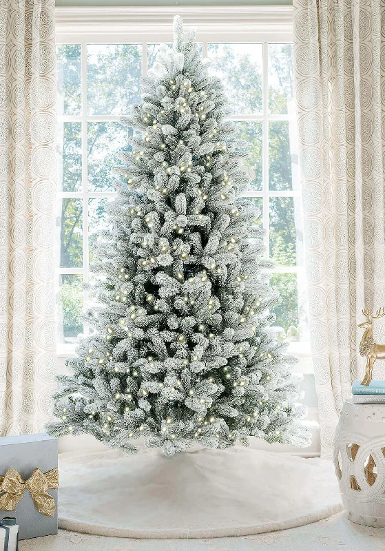 12' King Flock® Artificial Christmas Tree with 1650 Warm White LED Lights