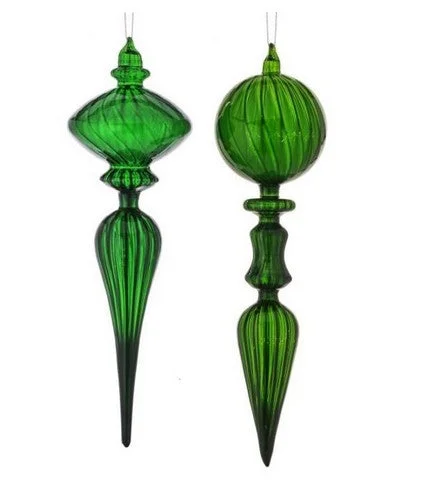 12" Green Glass Finial Set Of 4