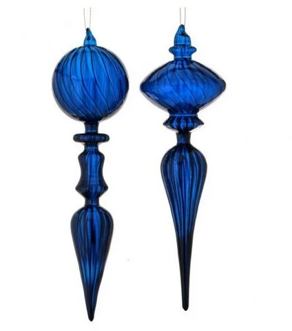 12" Midnight Blue Glass Finial Set Of 4