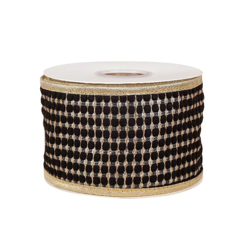 3 in. HGTV Home Collection Carmel Jacquard Double-Sided Ribbon, Black