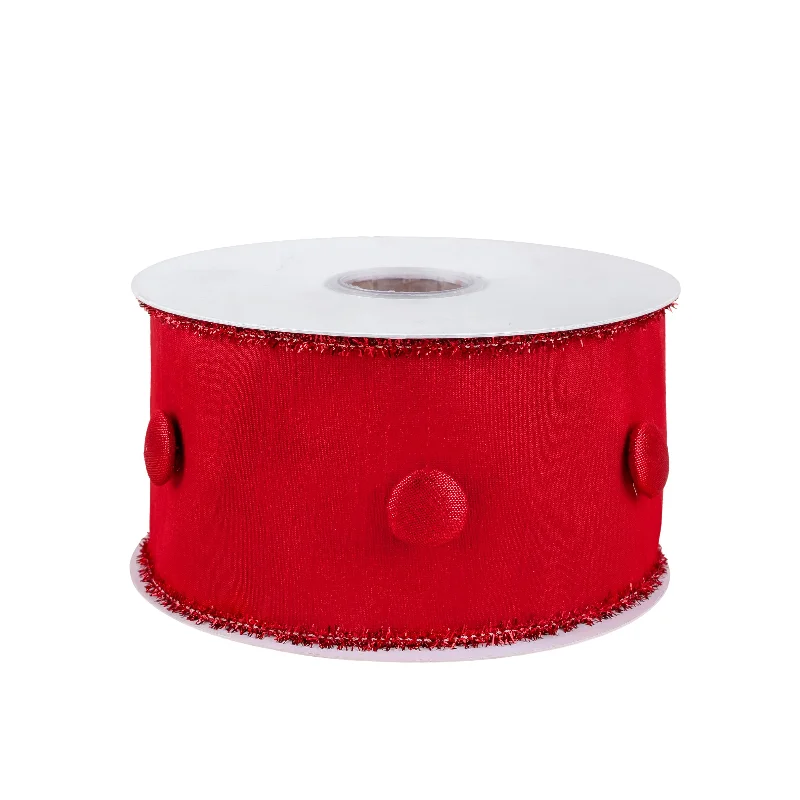 3 in. HGTV Home Collection Dupioni Button Ribbon, Red