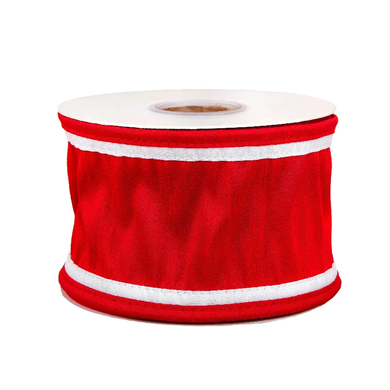 3 in. HGTV Home Collection Dupioni Double-Sided Ribbon, Red & White