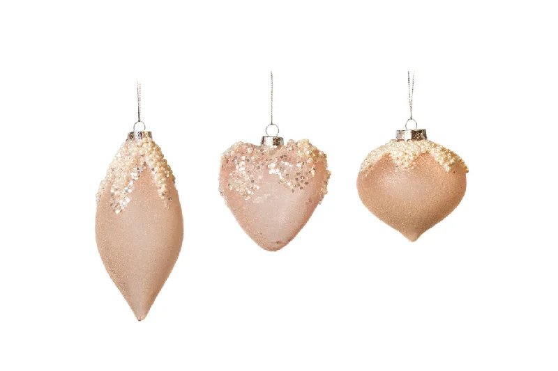 3" Pink Sequin & Pearls Assorted Ornament Set Of 12