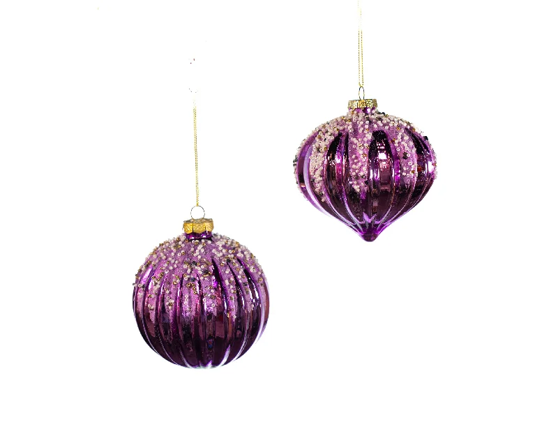 4" Purple Sequin Assorted Ornament Set Of 12