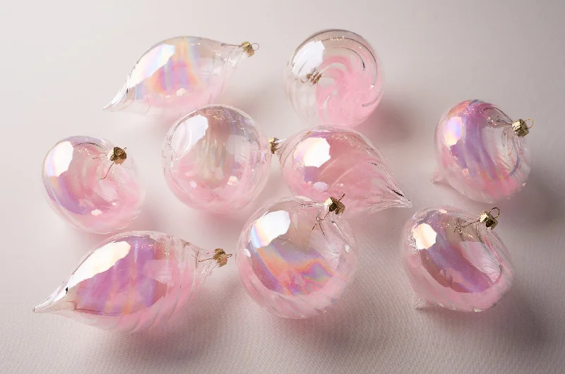 5" Pink Clear Ball Ornament Set Of 9