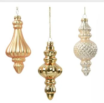 6" Pearl & Gold Glass Finial Ornament Set Of 12