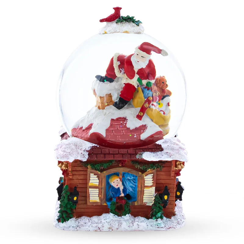 Santa with Christmas Gifts Chimney Journey Musical Water Snow Globe