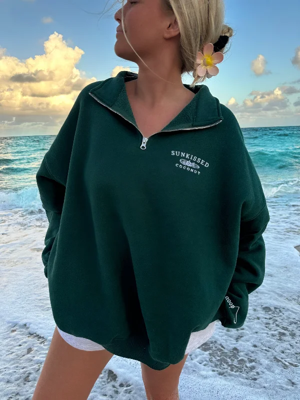 Winter Green Sunkissedcoconut Embroider Quarter Zip Sweatshirt