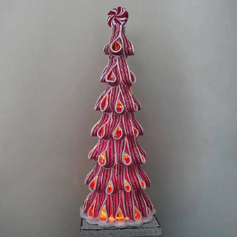 14" Battery-Operated Peppermint Ribbon Candy Tree