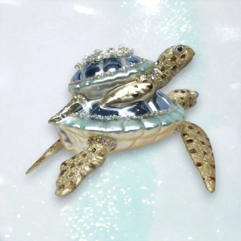 Blue Sea Turtle With Baby Ornament