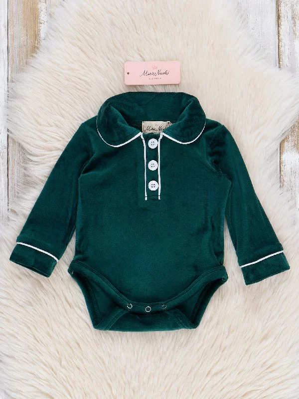 Boys' Christmas Velvet Polo Romper - Restocked!