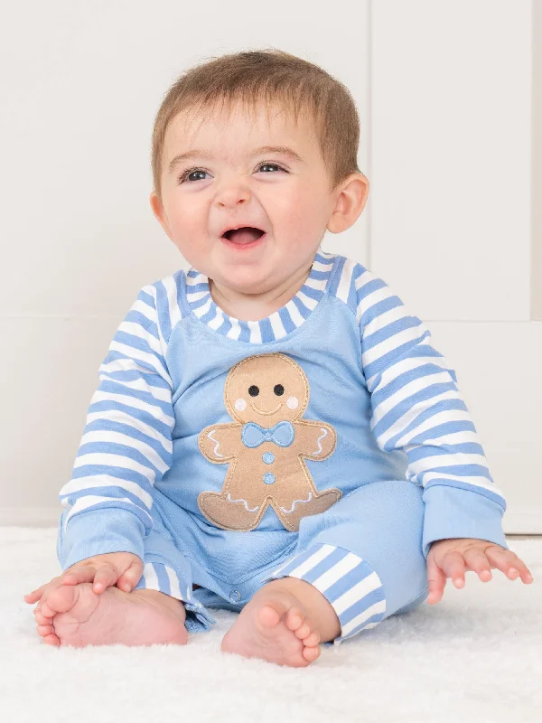 Christmas Gingerbread Romper Pajamas- Blue