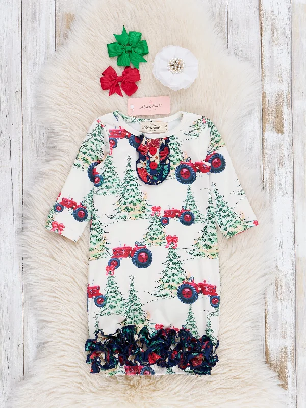 Christmas Tree Farm Tractor Infant Gown