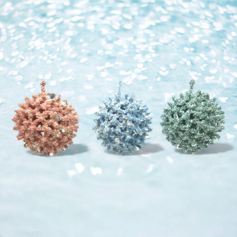 Coral Ball Ornaments Set Of 3