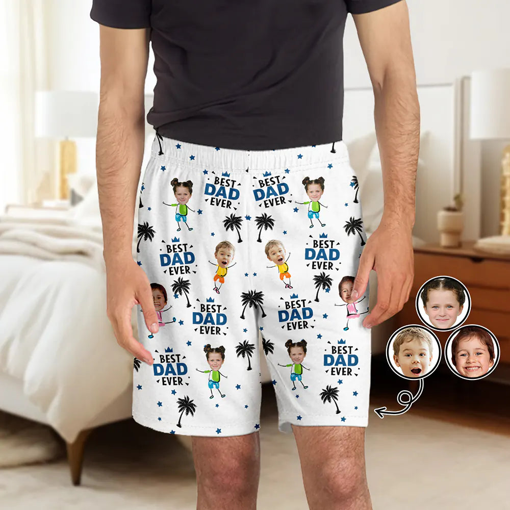 Custom Photo Best Dad Grandpa Mom Grandma Ever - Personalized Pajama Shorts