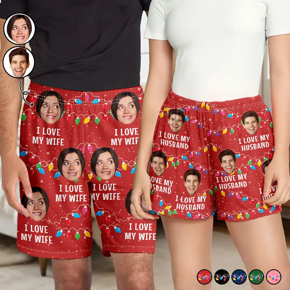 Custom Photo Christmas I Love My Wife - Personalized Pajama Shorts