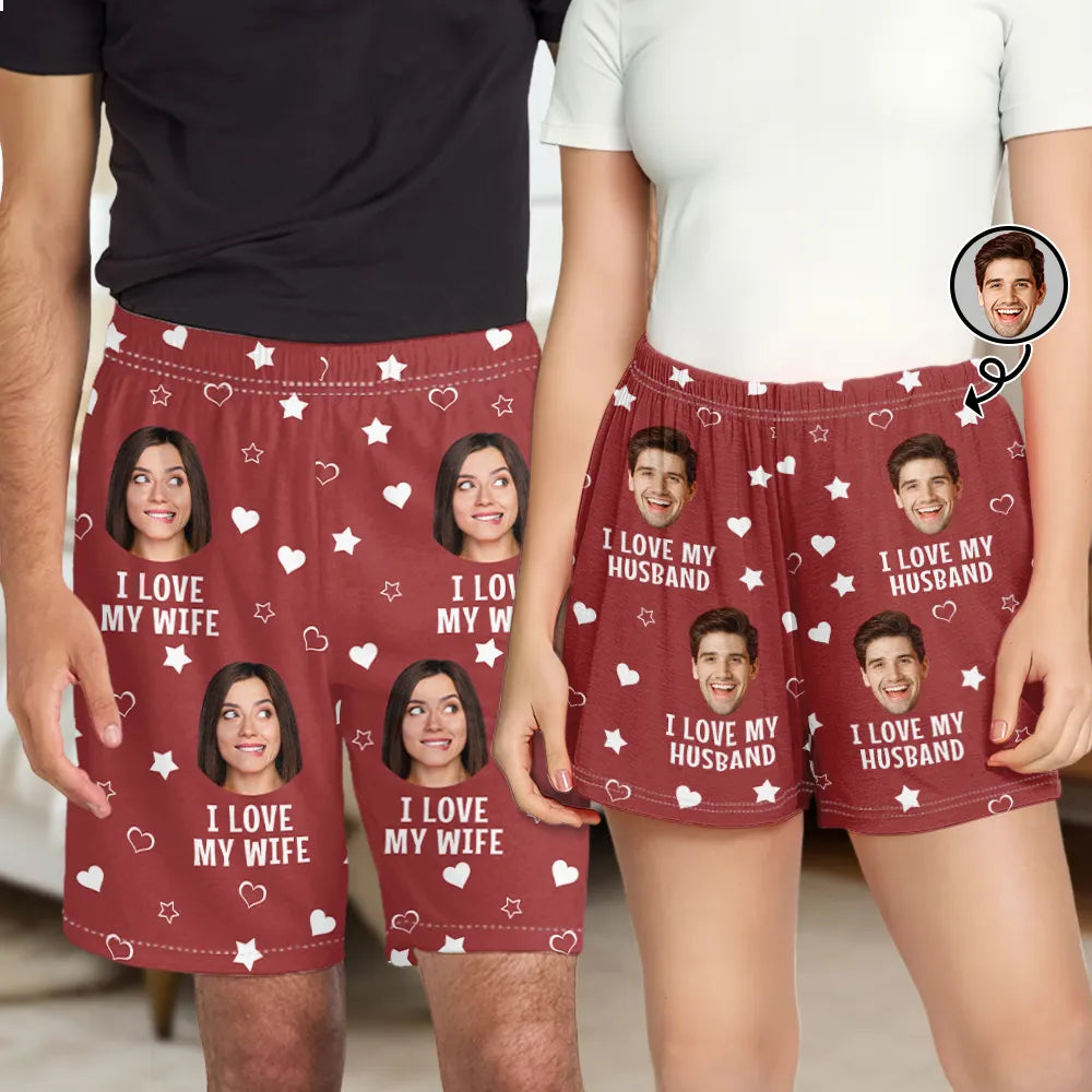 Custom Photo Funny I Love My Lover - Personalized Pajama Shorts