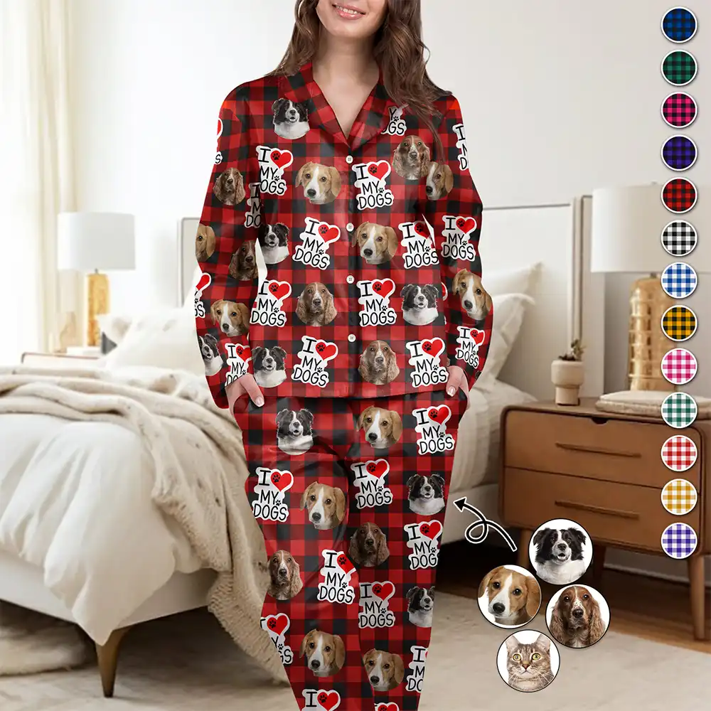 Custom Photo I Love My Dogs Cats Pets - Personalized Long Pajamas Set