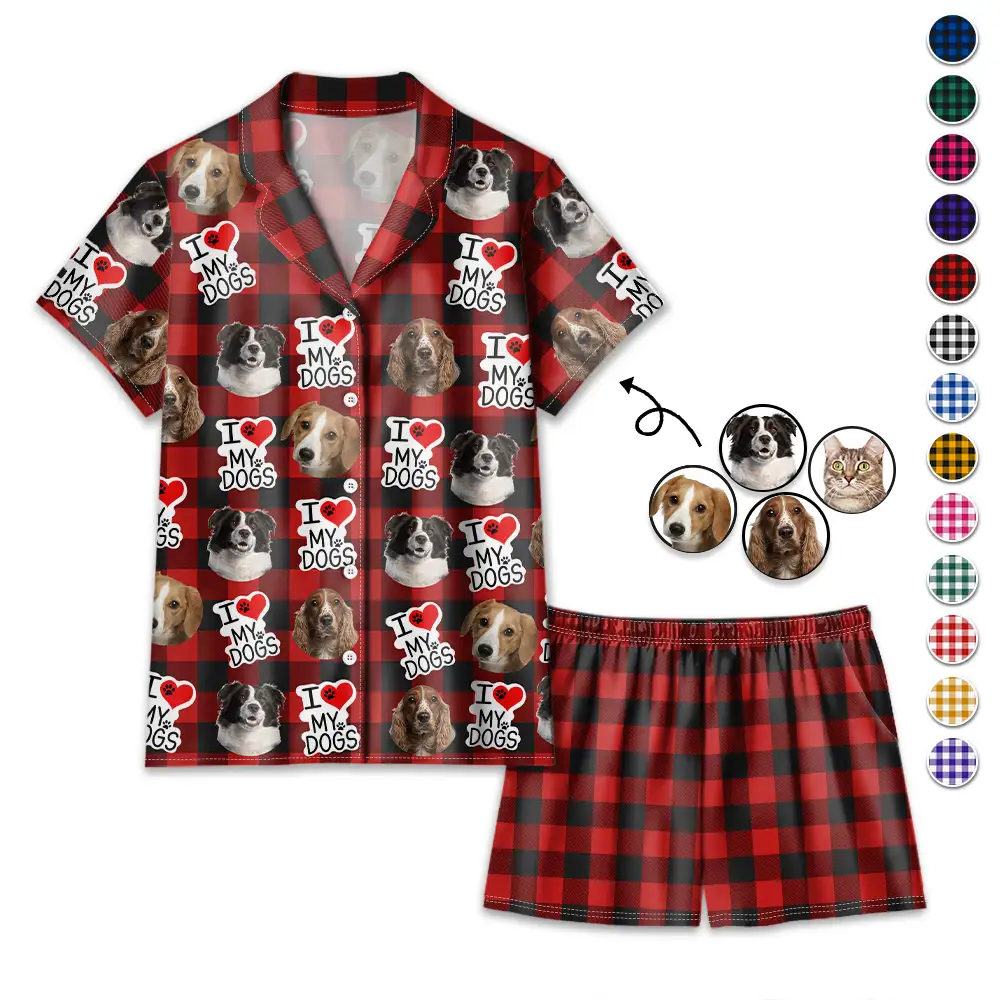 Custom Photo I Love My Dogs Cats Pets - Personalized Short Pajamas Set