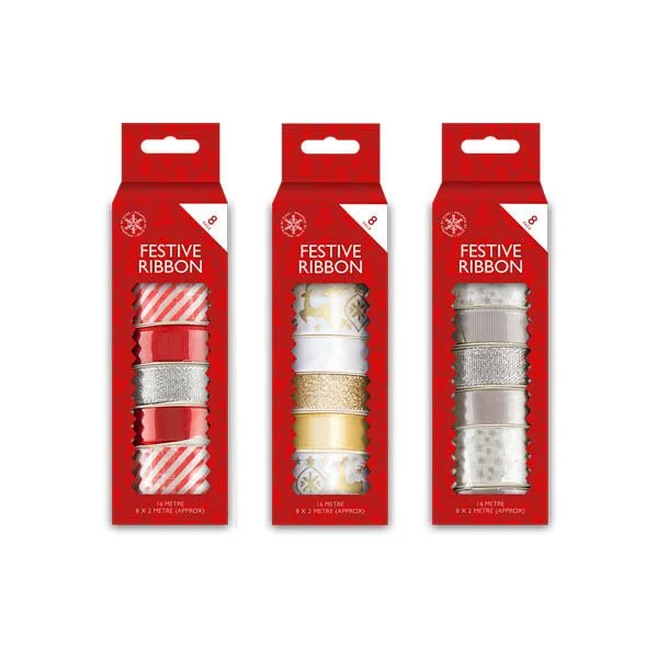 Festive Ribbon 2 Metre 8 Pack