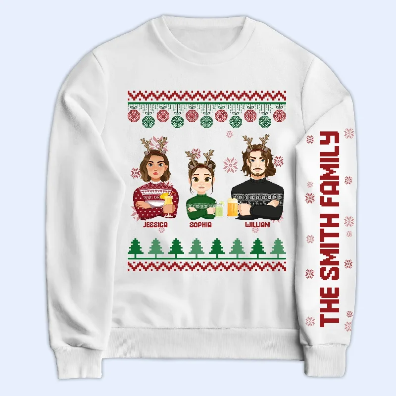 Flat Art - Christmas, Funny Gift For Family, Couple, Dad, Mom, Grandpa, Grandma - Personalized Sweatshirt With Sleeve Imprint