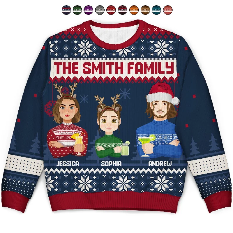 Flat Art Version 2 - Christmas, Funny Gift For Family, Couple, Dad, Mom, Grandpa, Grandma - Personalized Unisex Ugly Sweater