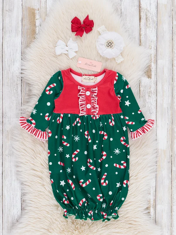 Green Christmas Peppermint Party Ruffle Sleep Gown