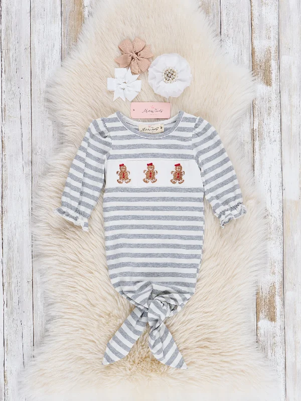 Grey Striped Smocked Gingerbread Knot Gown