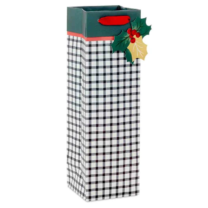 Hallmark : 13" Black and White Check Holiday Wine Gift Bag