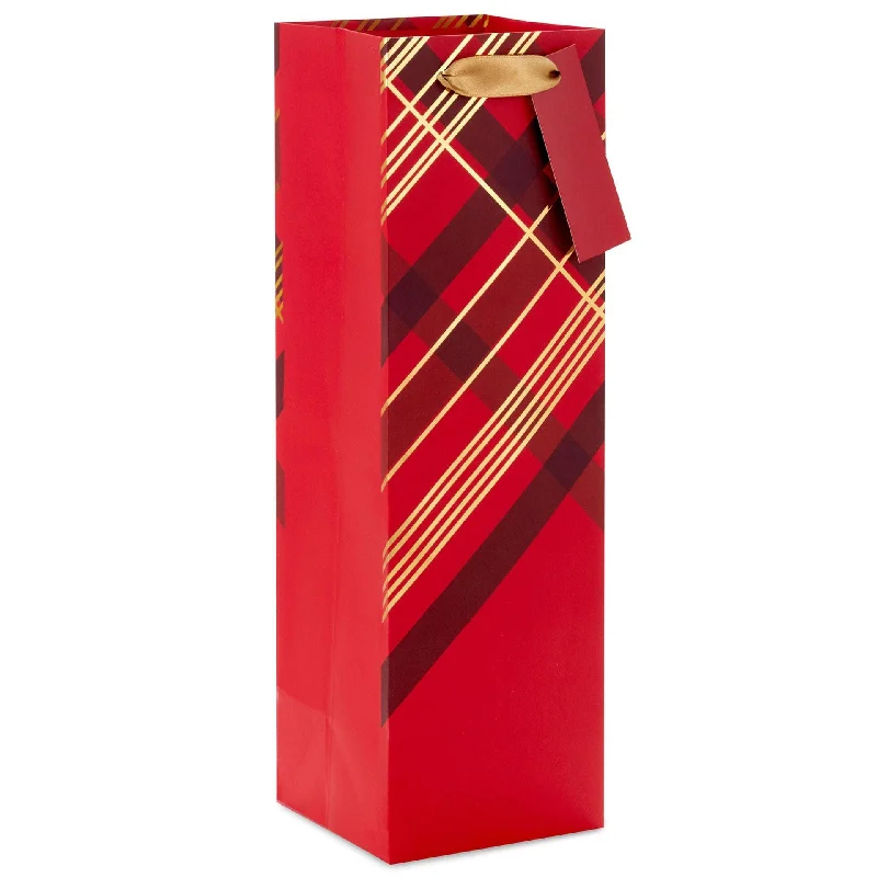 Hallmark : 13" Minimalist Red Plaid Wine Gift Bag