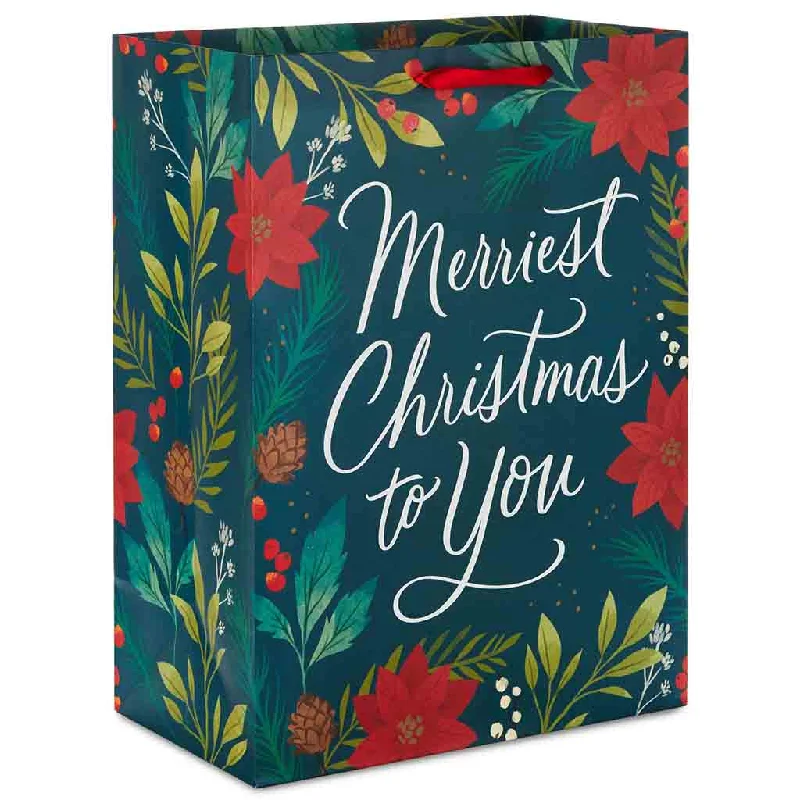 Hallmark : 20" Merriest Christmas With Poinsettias Jumbo Gift Bag