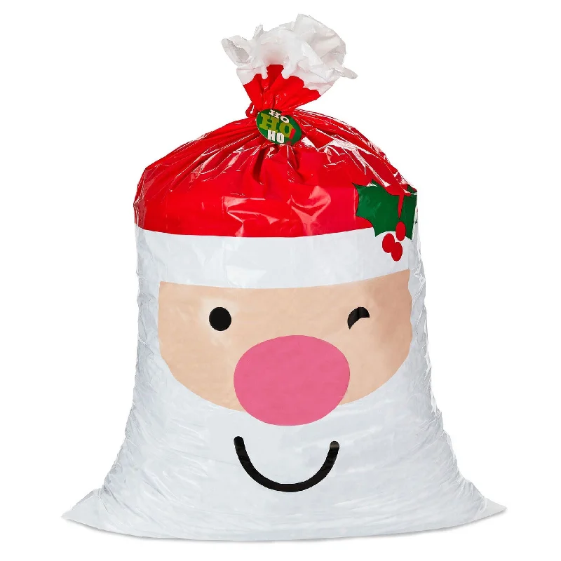 Hallmark : 56" Smiling Santa Giant Plastic Christmas Gift Bag With Tag and Tie