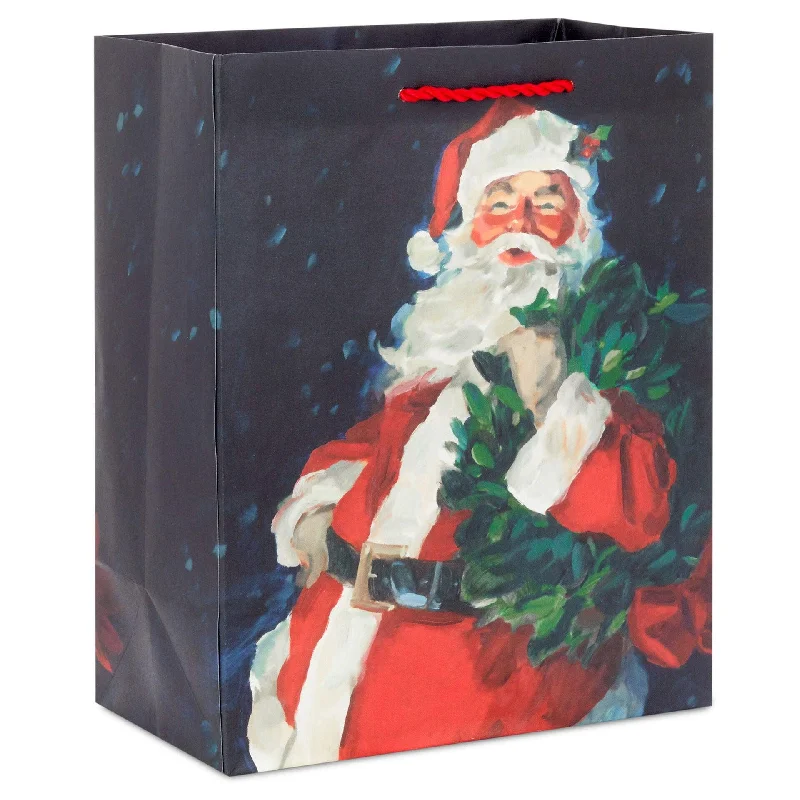 Hallmark : 13" Santa Portrait on Black Medium Christmas Gift Bag