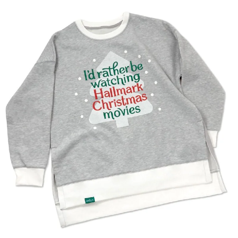 Hallmark : Hallmark Channel Christmas Movies Women's Oversized Gray Sweatshirt