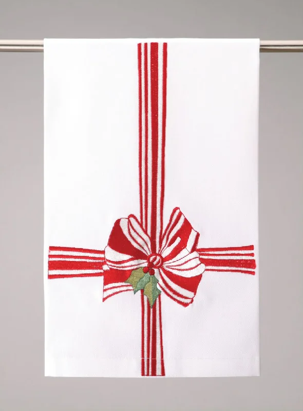 Holiday Ribbon Kitchen Towel, Embroidered