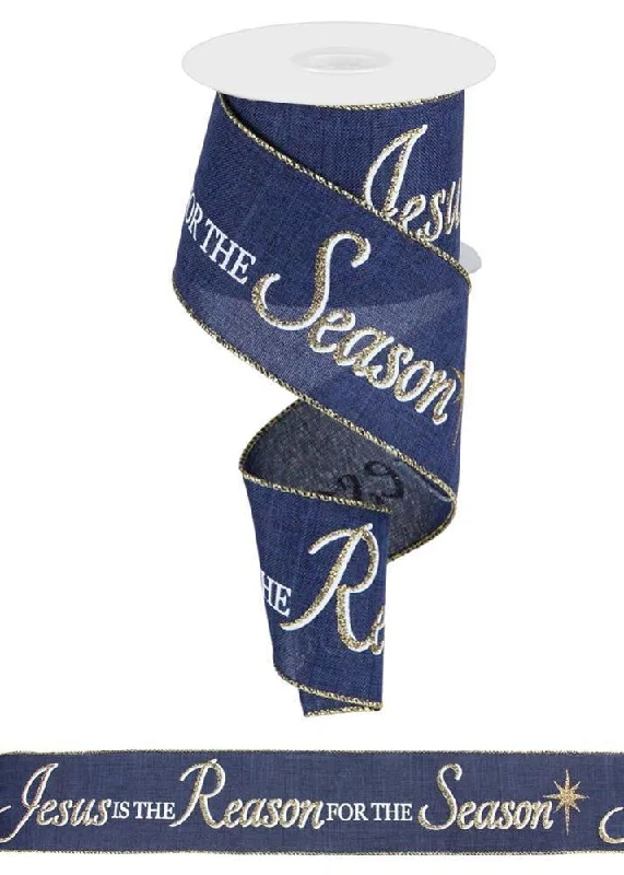 9.9 Yards of Navy Blue "Jesus is the Reason for the Season" Royal Ribbon