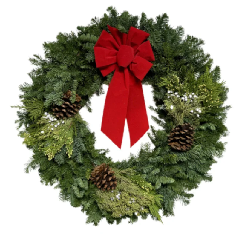 Large Decorated Wreath Mixed Noble Fir 30"