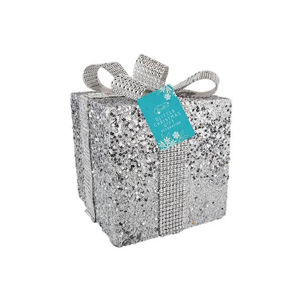 Medium Glitter Gift Box Decoration 11x11