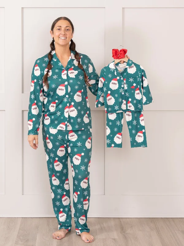 Mom & Me Dark Green Santa Pajamas