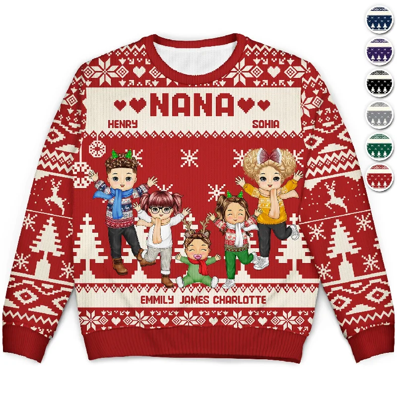 Nana Papa Daddy Mommy Grandkids - Christmas Gift For Grandparents, Parents- Personalized Unisex Ugly Sweater